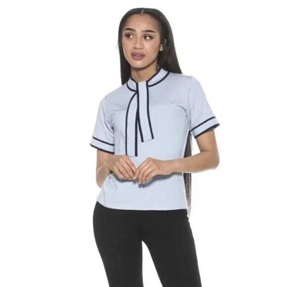 Alexia Admor Jessica‎ Tie Neck Short Sleeve Knit Top Blue Small